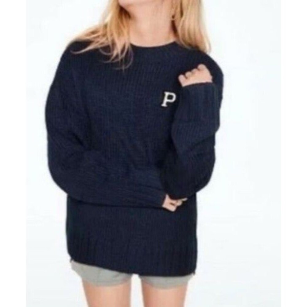 VS PINK CREW BF SWEATER BLUE S NEW